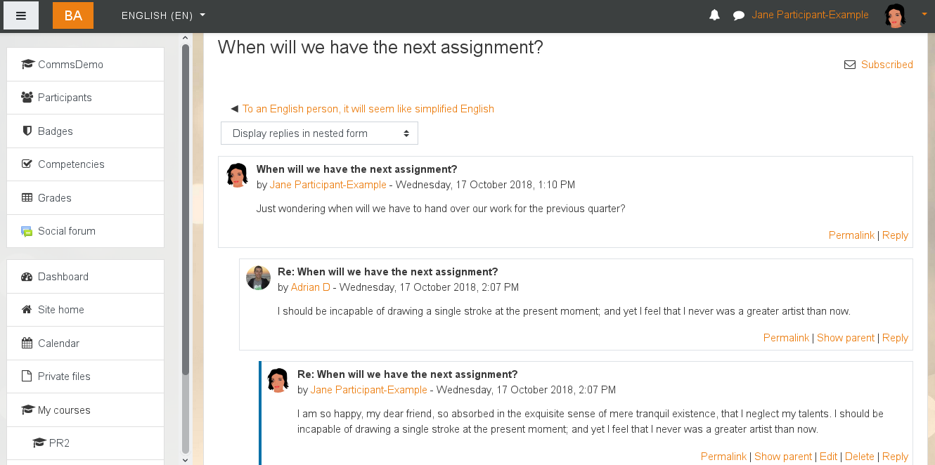 Moodle course forum